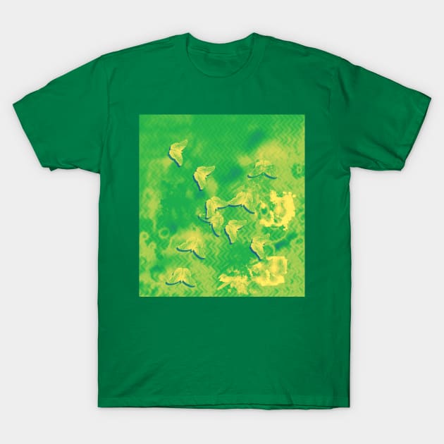 Yellow butterflies on textured green chevrons T-Shirt by hereswendy